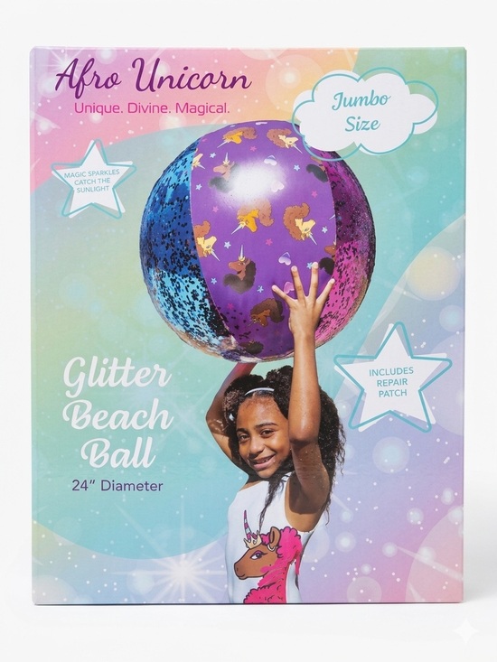 Other - 🎉 (24”) Afro Unicorn Jumbo Glitter Beach Ball Pool Toy-New In Box
